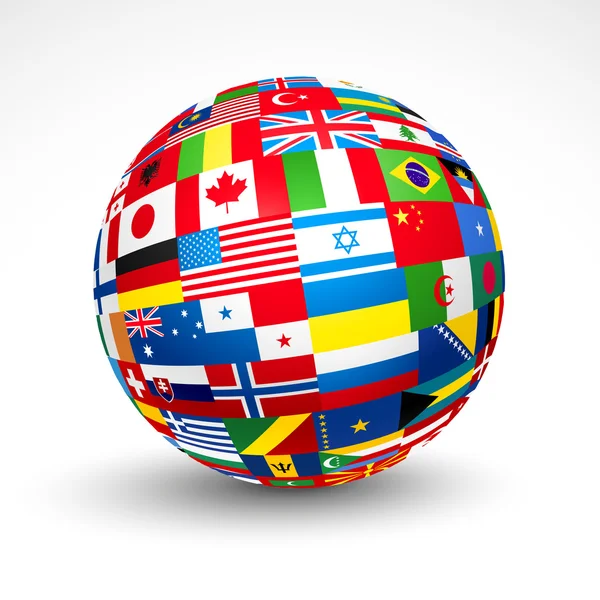 Bandeiras mundiais esfera . —  Vetores de Stock