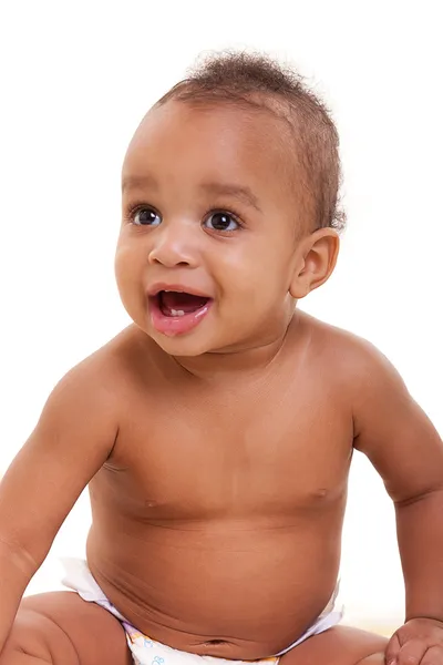 Beyaz arka plan üzerinde izole şirin Afrikalı-Amerikalı bebek — Stok fotoğraf