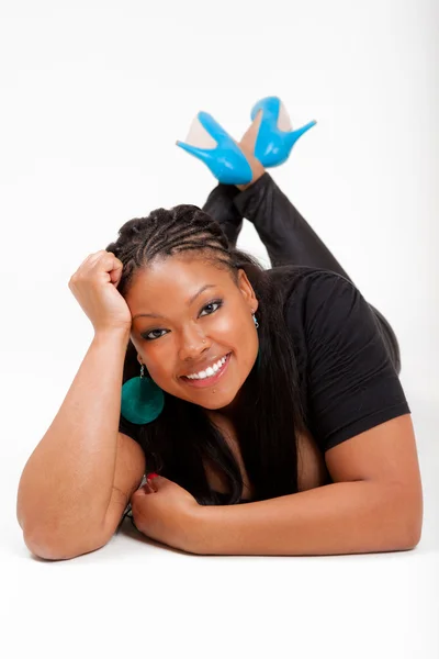 Beautiful African American lied on the floor — Stock Photo, Image