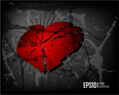 Dark scratch grunge background with broken heart clipart