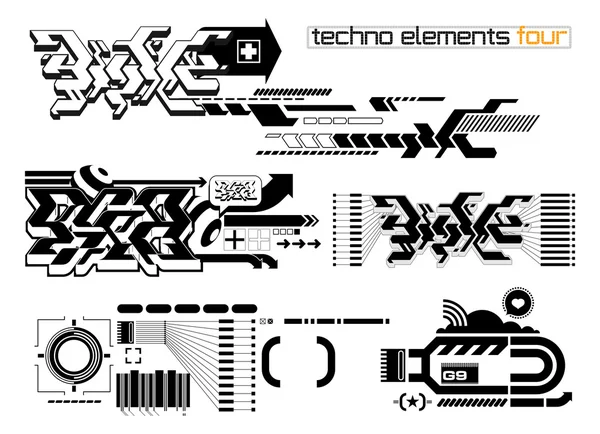 Techno elemetnts σύνολο τέσσερις — Διανυσματικό Αρχείο