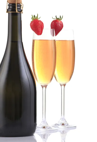 Champagne flöjt och flaska — Stockfoto