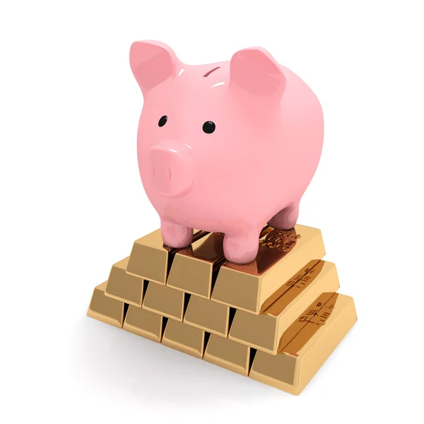 Piggy bank on gold ingots — Stock Fotó