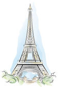 Drawing color Eiffel Tower in Paris, France. Vector illustration