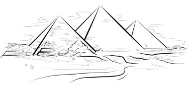 Drawing piramids and desert in Giza, Egypt clipart