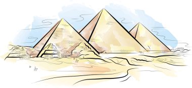 Drawing color piramids and desert in Giza, Egypt clipart
