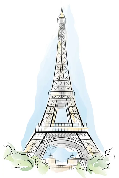 Desenho cor Torre Eiffel em Paris, França. Ilustração vetorial — Vetor de Stock