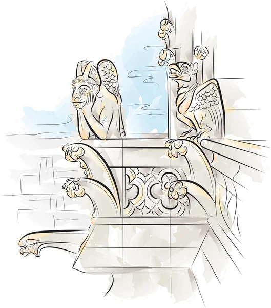 Kiméra tetején Notre-Dame de Paris — Stock Vector