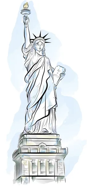 Tekening kleur standbeeld van vrijheid in new york, Verenigde Staten — Stockvector
