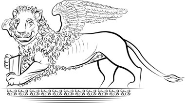kanatlı - çizim Aslan sembolü Venedik, İtalya