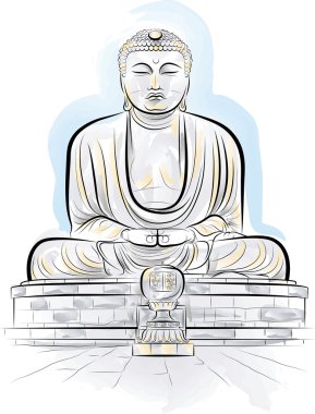 Drawing color giant Buddha monument in Kamakura, Japan clipart