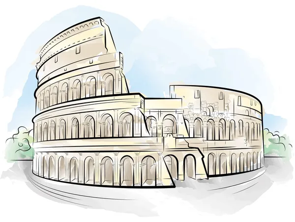Dibujo de color Coliseo, Roma, Italia — Archivo Imágenes Vectoriales