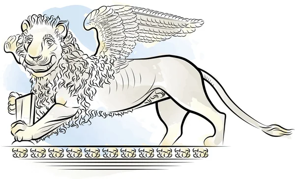 Zeichnung Farbe Löwe mit Flügeln - Symbol von Venedig, Italien — Stockvektor