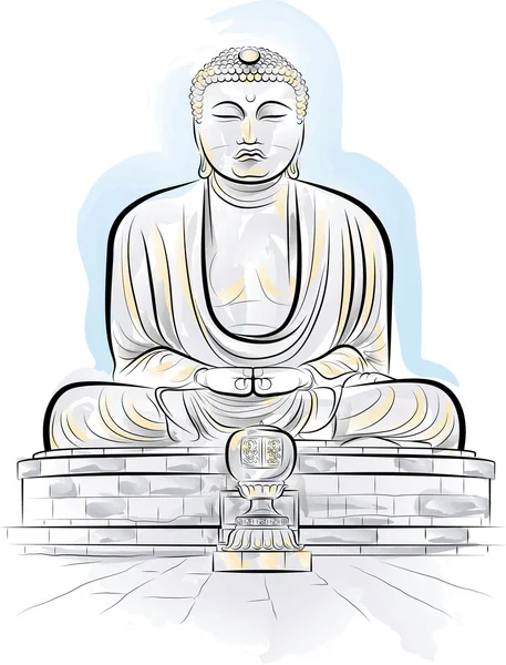 Stock vector Drawing color giant Buddha monument in Kamakura, Japan