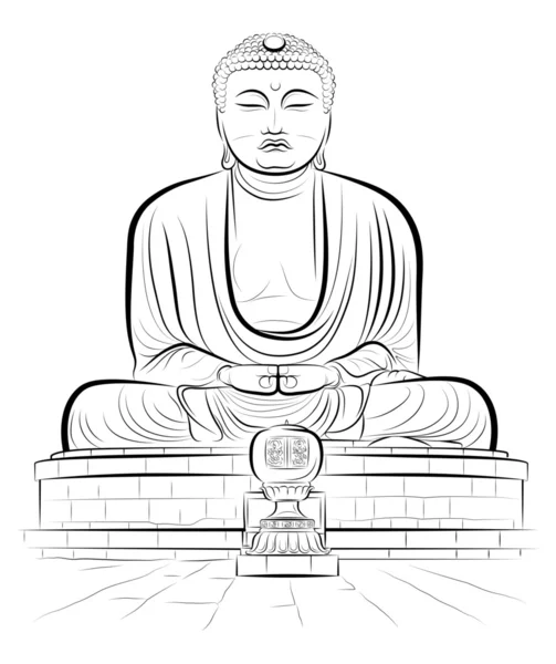 Disegno del monumento gigante di Buddha a Kamakura, Giappone — Vettoriale Stock