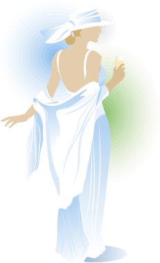 bir bardak beyaz asma güzellik kadın çizim. vektör illustra