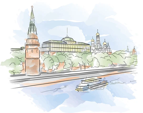 莫斯科大宫殿克里姆林宫与莫斯科河 — 图库矢量图片