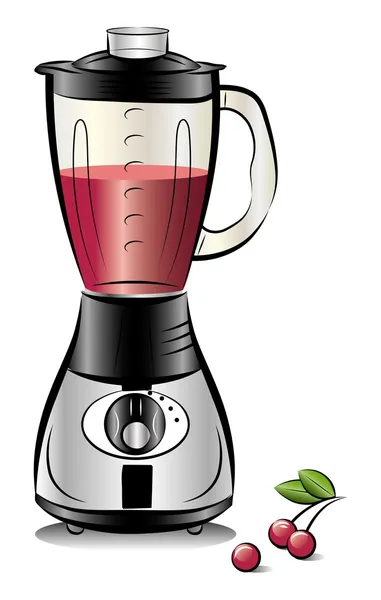 Dibujo licuadora de cocina de color con jugo de cereza. Vector ilustra — Vector de stock