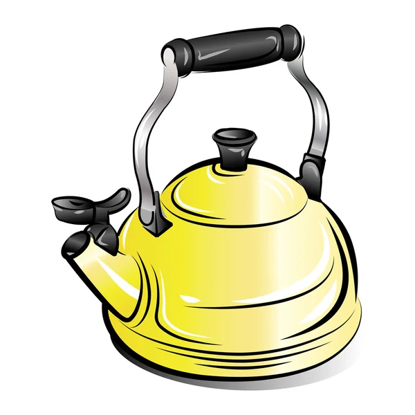 Drawing of the yellow teapot kettle, vector illustration — Stock Vector