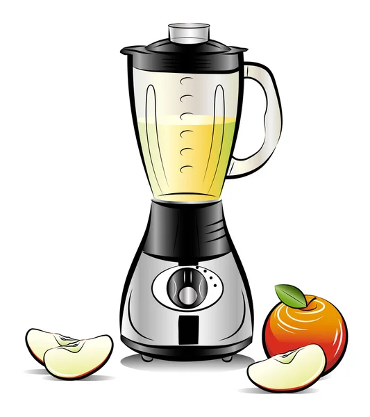 Dibujo licuadora de cocina de color con jugo de manzana. Ilustración vectorial — Vector de stock