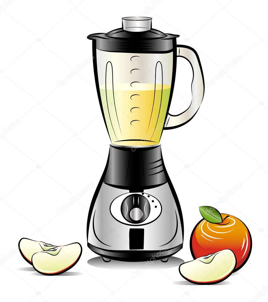 tekening kleur keuken blender met appelsap. vector illustrat