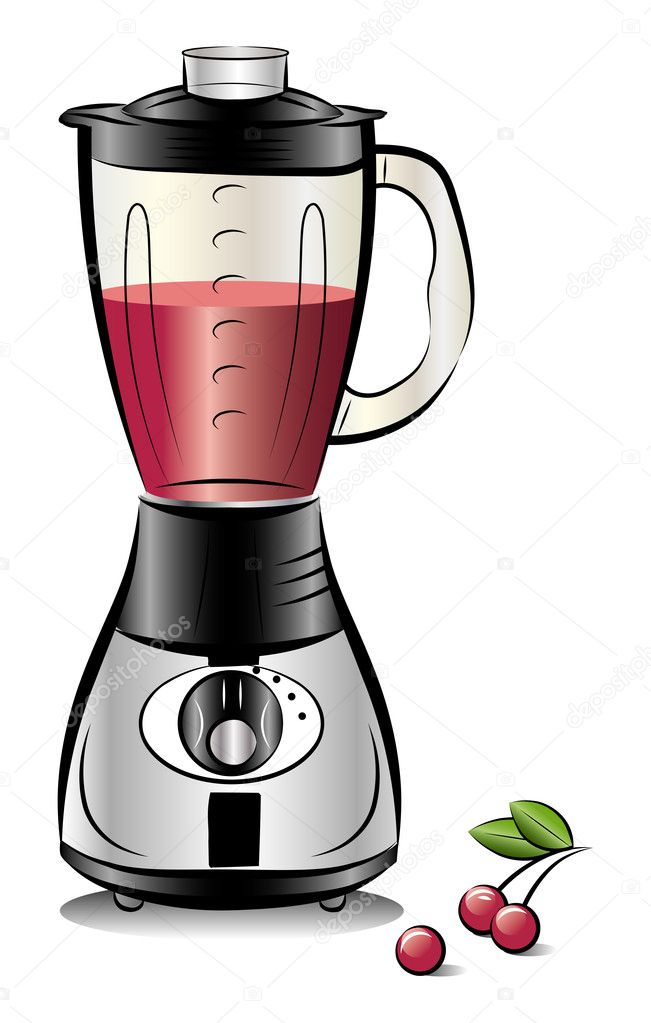 Drawing color kitchen blender with Cherry juice. Vector illustra