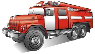 Drawing of the russian color fire-engine, vector illustration clipart