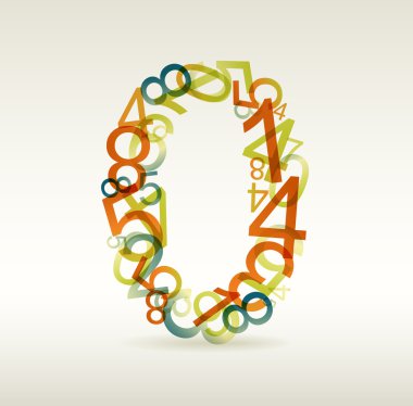 Number zero made from colorful numbers clipart