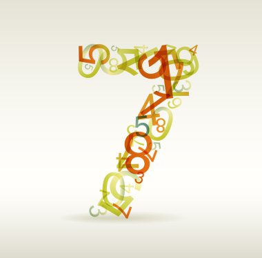 Number seven made from colorful numbers clipart