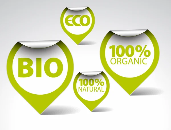 Etiquetas verdes para orgânico, natural, eco, bio food — Vetor de Stock