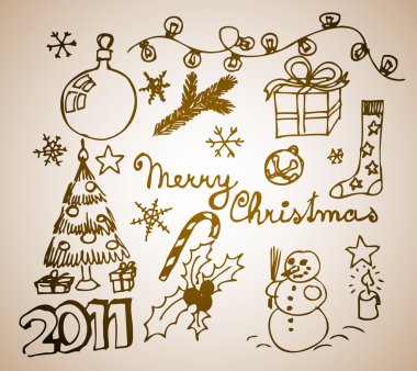 Christmas doodle illustrations clipart