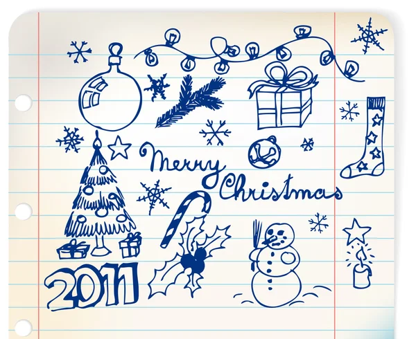 Illustrazioni di scarabocchi di Natale e Capodanno — Vettoriale Stock