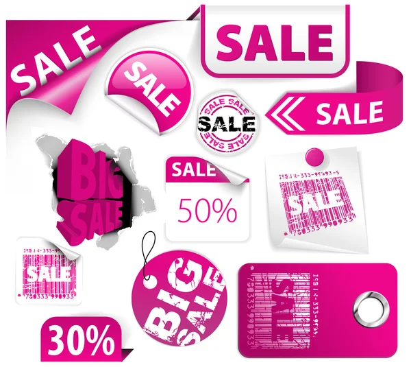 Set of pink discount elements — Stock Vector