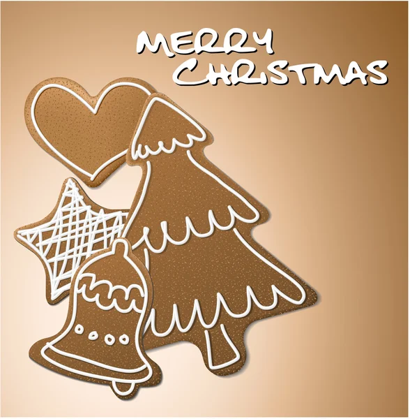 Tarjeta de Navidad - panes de jengibre con glaseado blanco — Vector de stock