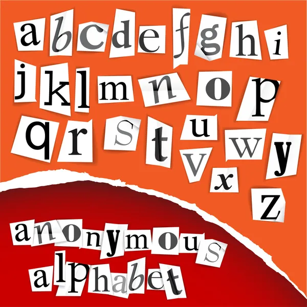 Anonim alfabesi - beyaz kupürleri — Stok Vektör