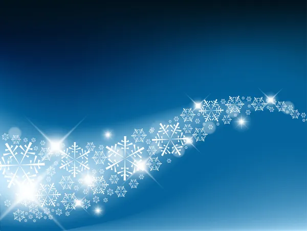 Luz azul abstrato fundo de Natal com flocos de neve brancos — Vetor de Stock