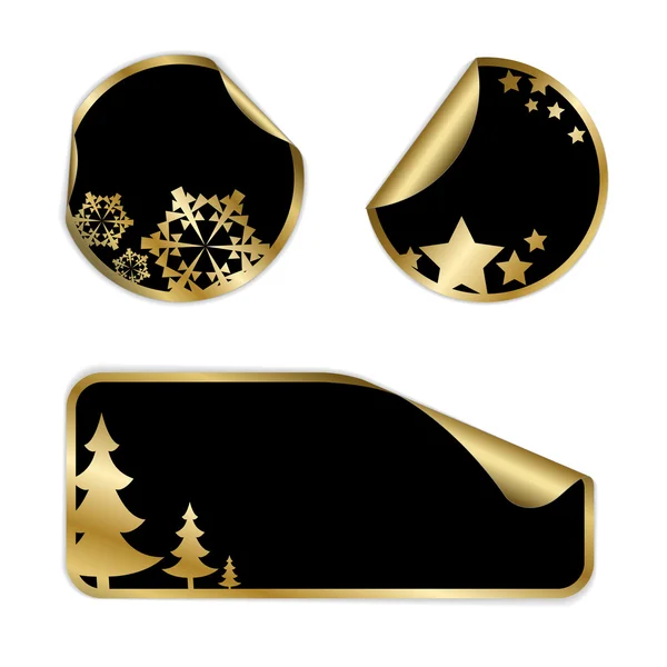 Etiquetas de Natal e adesivos (dourado e preto) — Vetor de Stock