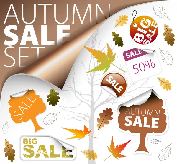 Set of autumn discount tickets, labels, stamps, stickers, corners, tags (ve — Stock Vector