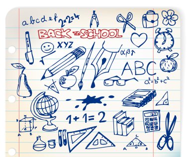 set of school doodle illustrations clipart