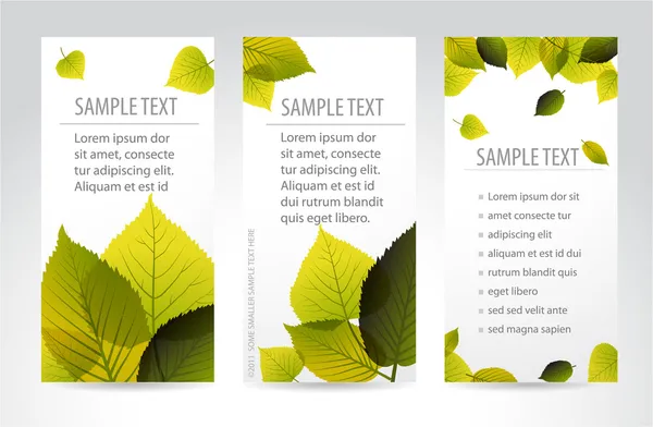 Banderas verticales naturales frescas con hojas — Archivo Imágenes Vectoriales