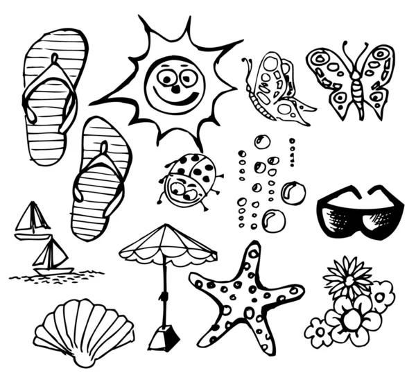 Καλοκαίρι doodle στοιχεία — Διανυσματικό Αρχείο