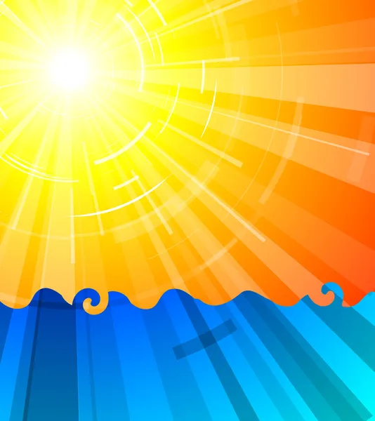 Sol de verão muito quente acima do oceano — Vetor de Stock