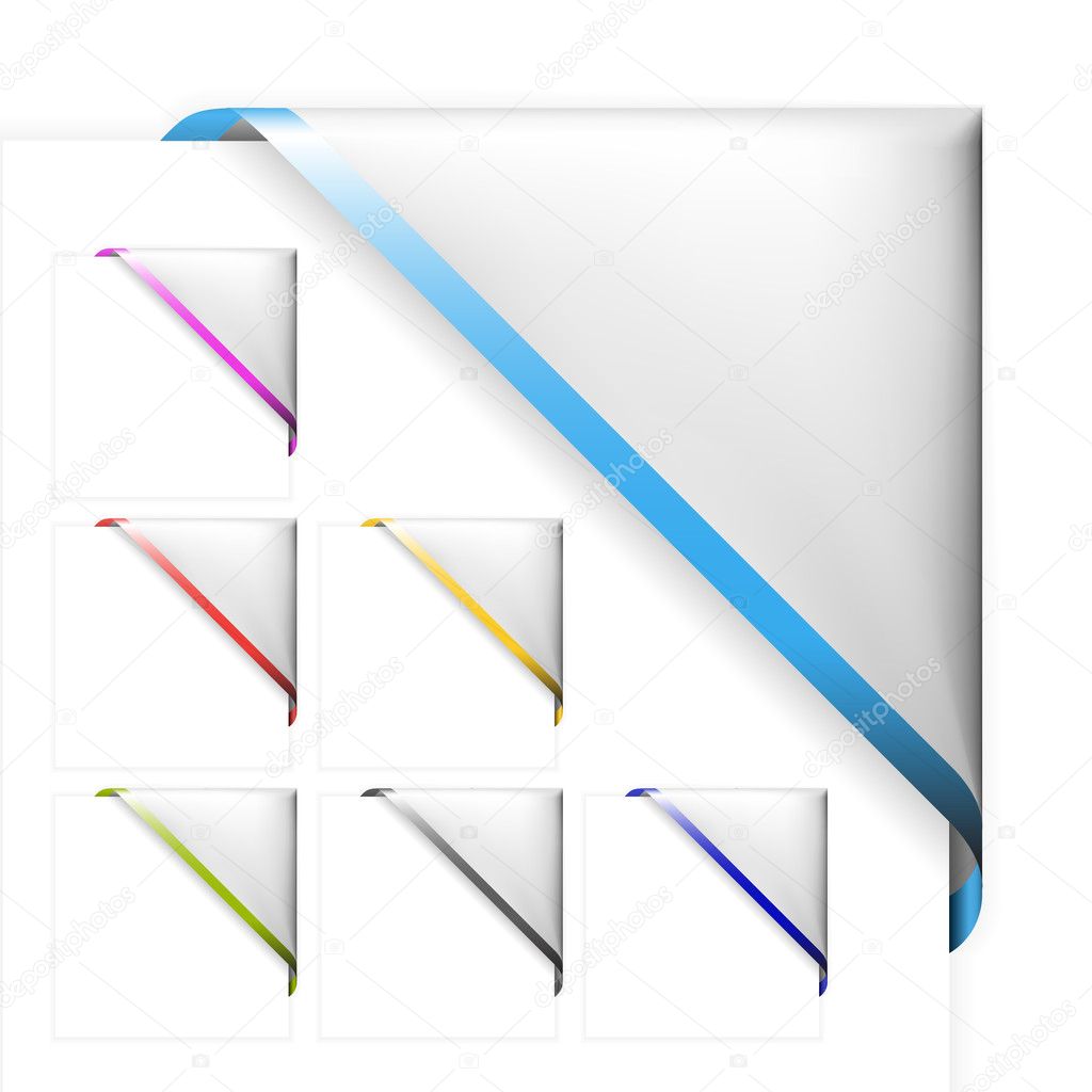 Set of white corner ribbons with colored thin border