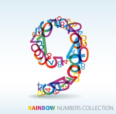 Number nine made from colorful numbers clipart