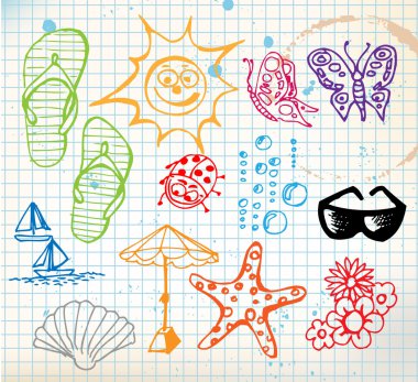 Summer doodle elements clipart