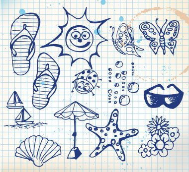 Summer doodle elements clipart