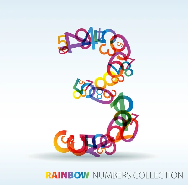 Nummer drie gemaakt van kleurrijke nummers — Stockvector