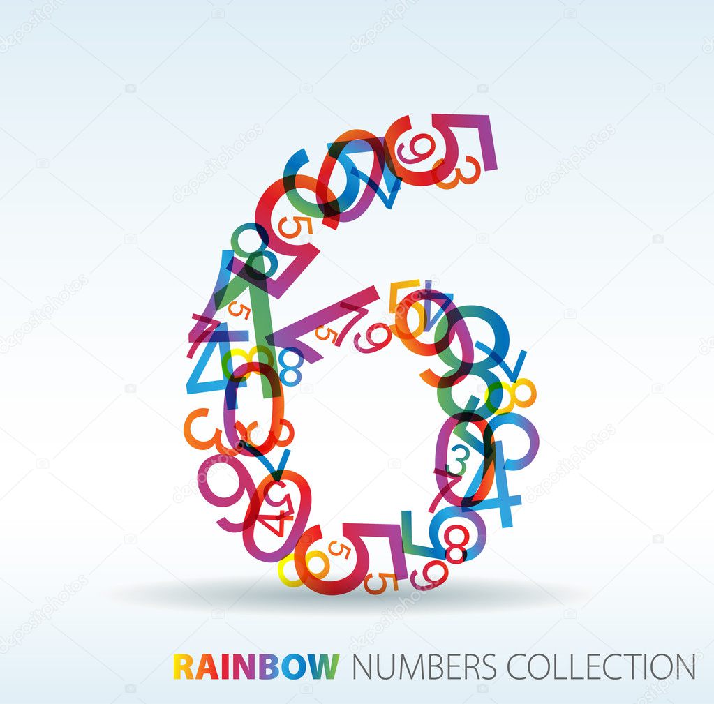 Number six made from colorful numbers