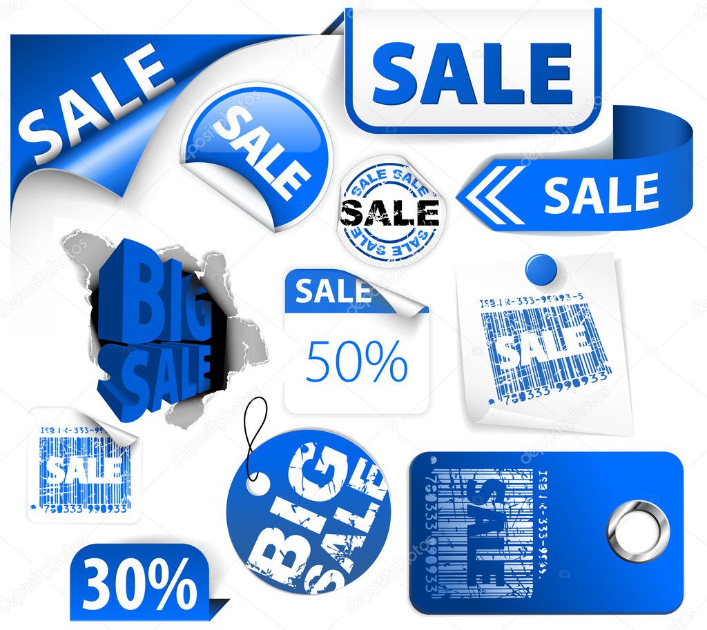 Set of blue discount elements