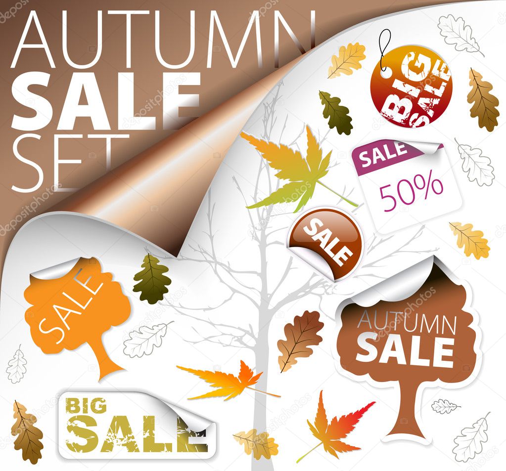 Set of autumn discount tickets, labels, stamps, stickers